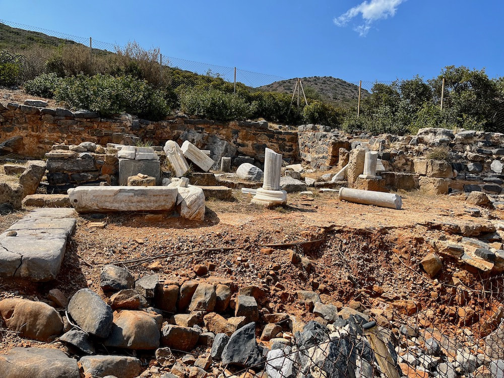 Old marble columns and ruins of christian basilica in crete