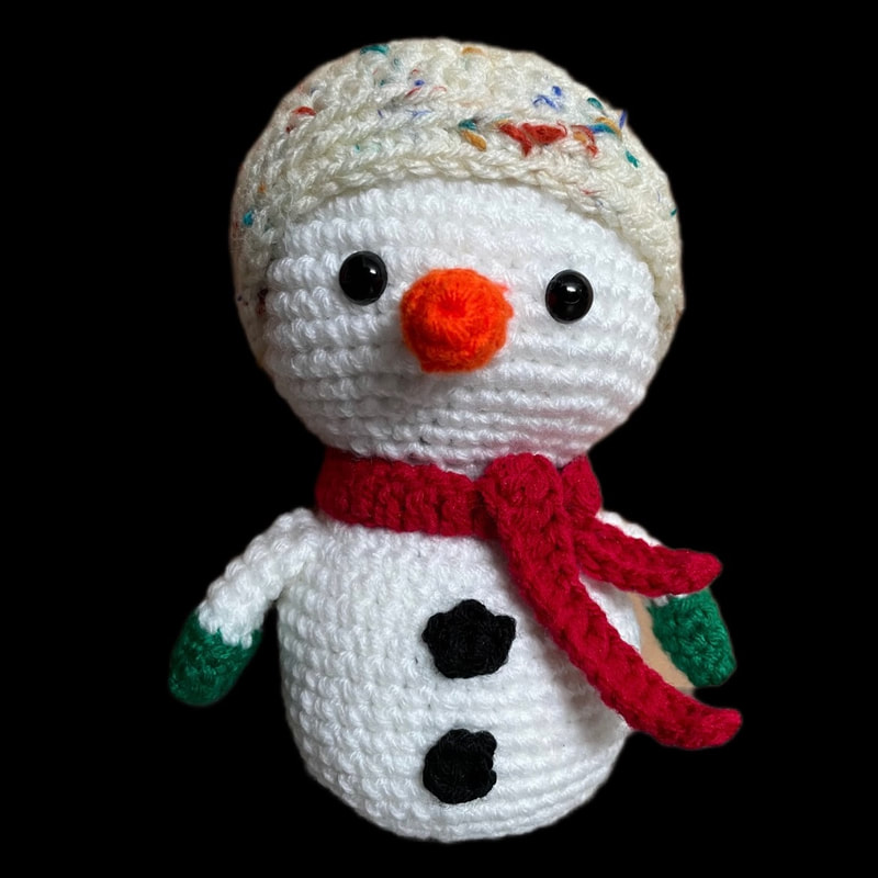 Crochet White Snowman With Red Scarf and Hat