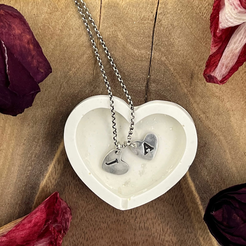 Fine Silver Stamped Initial Heart Charms Personal Necklace