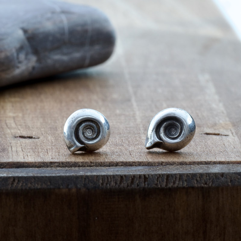 Recycled Fine Silver Spiral Seashell Studs 